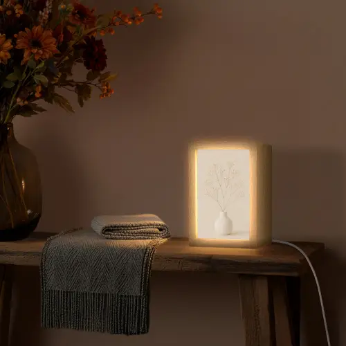 Vaas - Takken - Bloemetjes - Wit Light Box met kabel (Tafellamp) klein -sfeer4