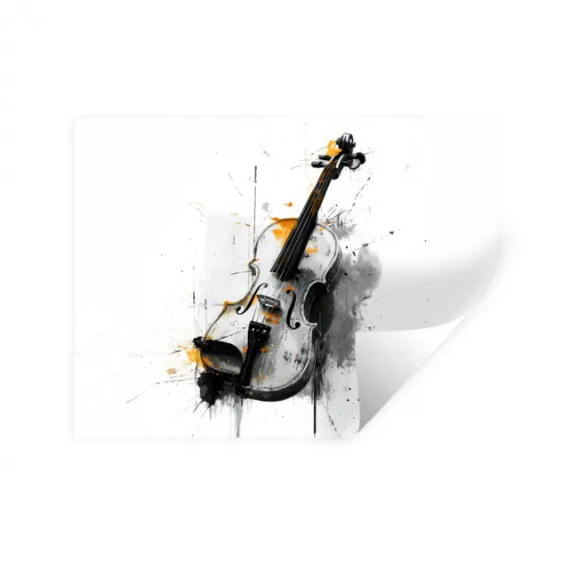 Wall Sticker - Violin - Orange - Black - Brush strokes