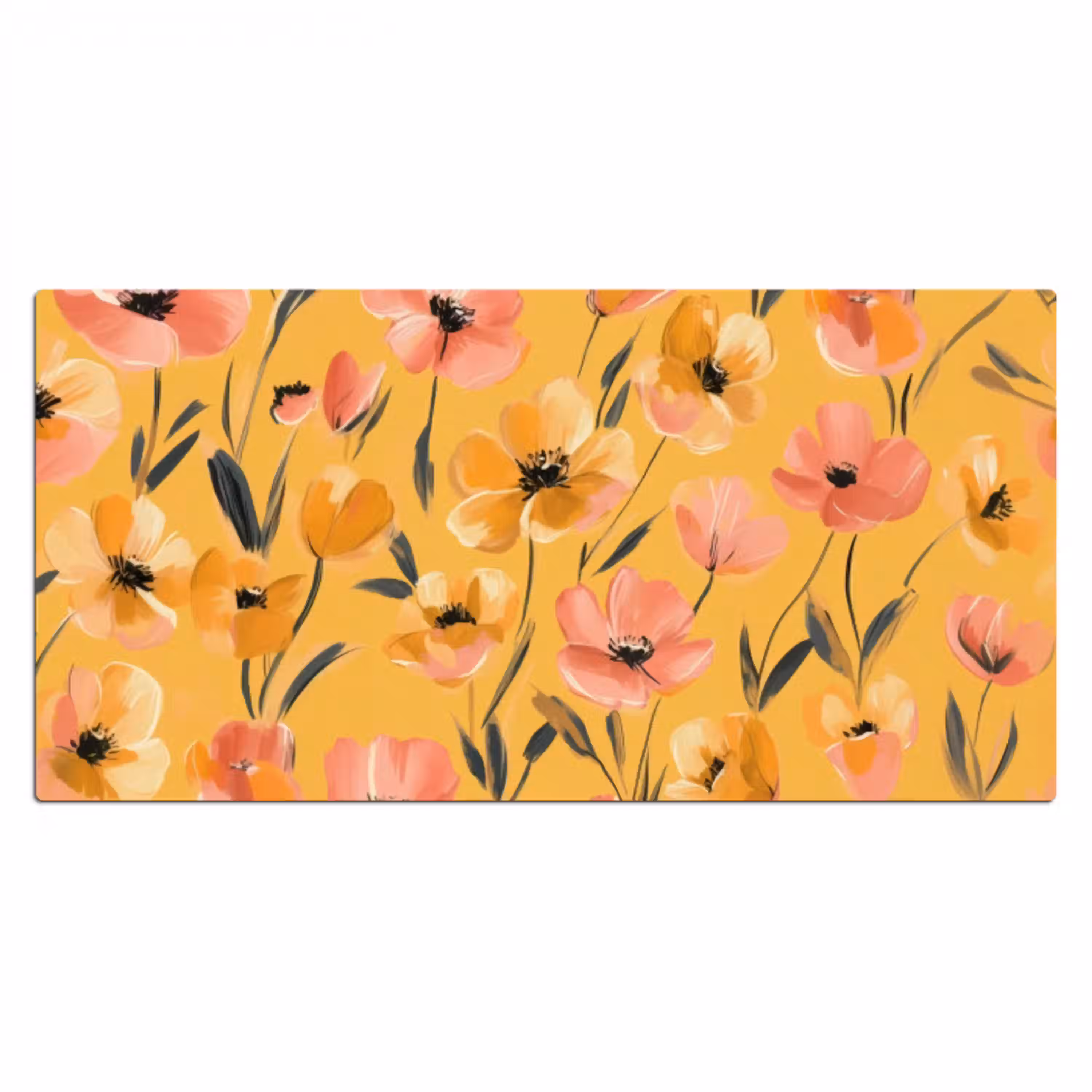 Bloemen - Geschilderd - Geel Muismat XXL klein -3d_leeg