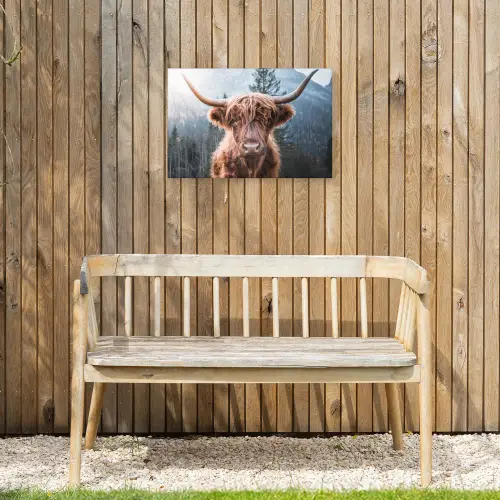Schotse hooglander - Koe - Dieren - Berg - Natuur Tuinposter op houten frame 2 cm dik klein -sfeer4