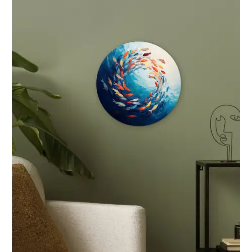 Zee - Vissen - Kleurrijk - Dynamisch Wandcirkel kunststof plaat 5mm dik klein -sfeer3