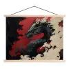 Zwarte draak - Rookwolken - Rood textielposter latten blank klein -3d