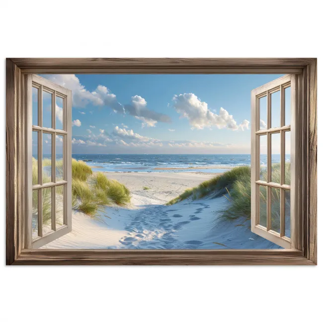 Poster - Doorkijk - Strand - Raam - Duinen - Zee