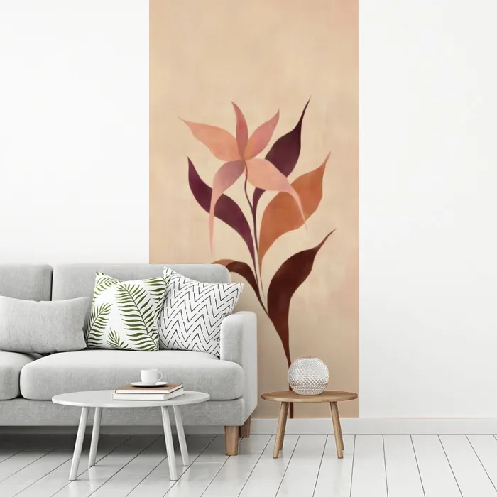 Minimalistisch - Bloem - Bladeren - Beige fotobehang vinyl groot -woonkamer