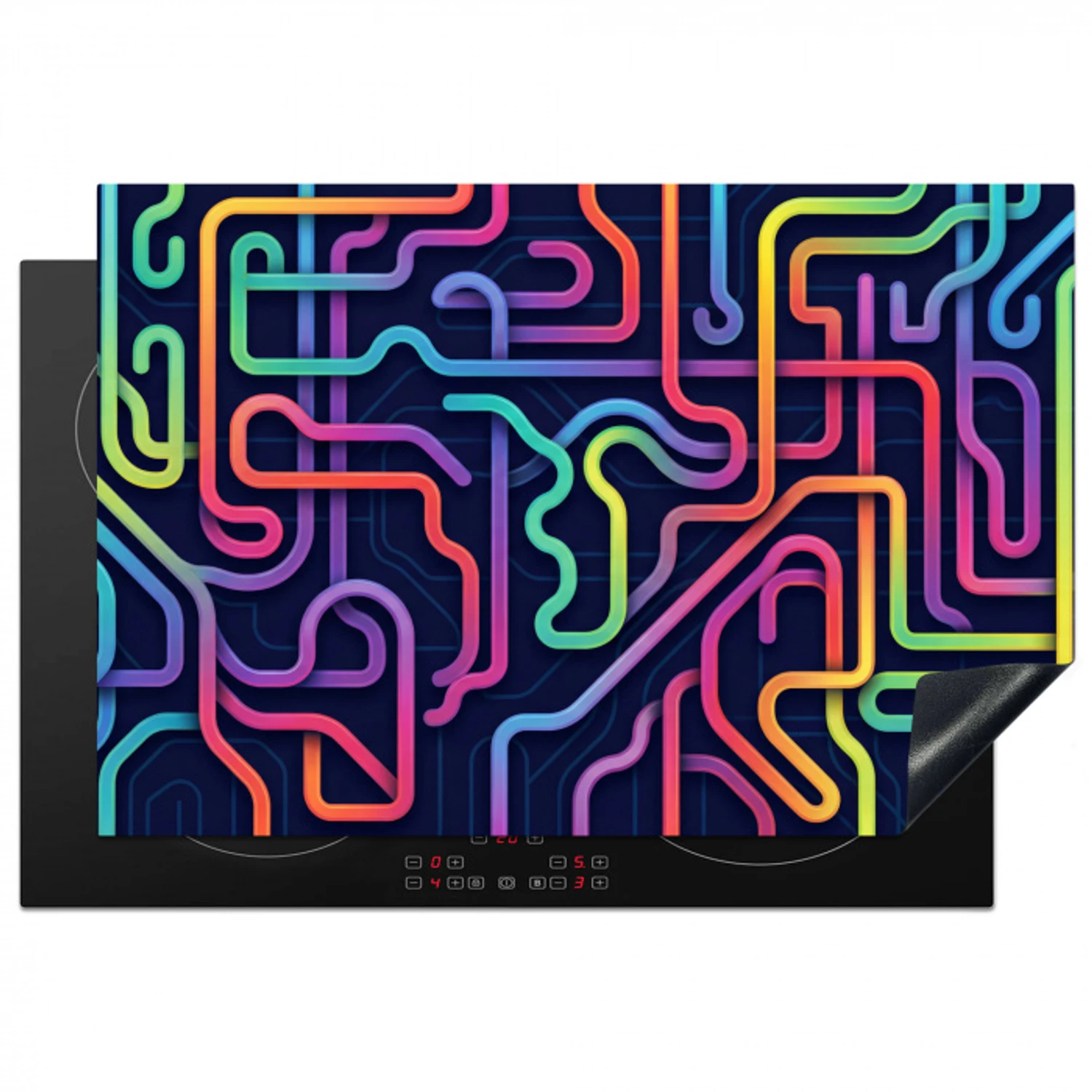 Retro - Abstract - Neon Inductie beschermer vinyl 3mm klein -3d
