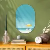 Strand - Blauwe lucht - Geel - Parasol Wandcirkel Ovaal Forex klein -sfeer2