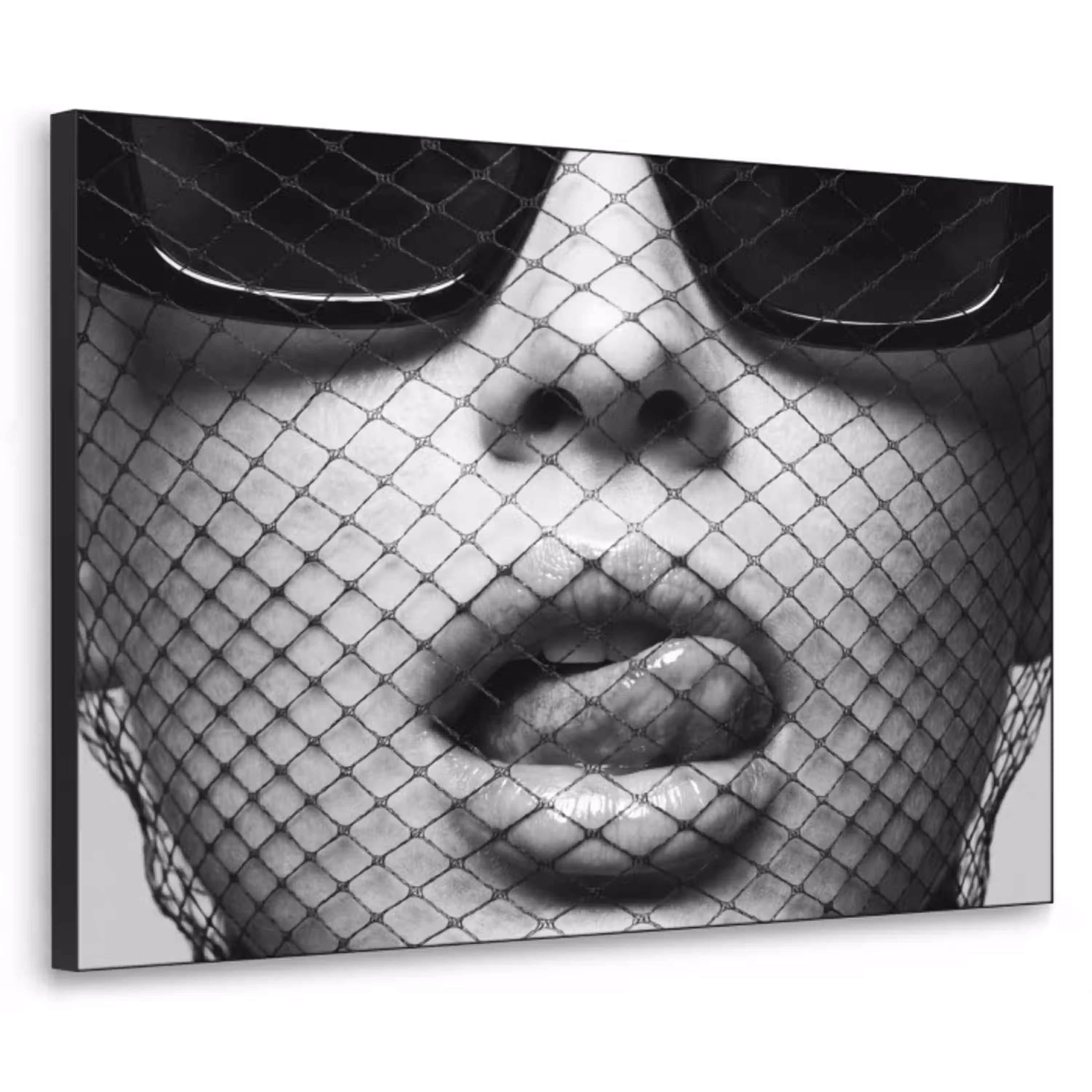 Vrouw - Net - Mysterieus - Zwart - Wit Textielframe zwart klein -3d