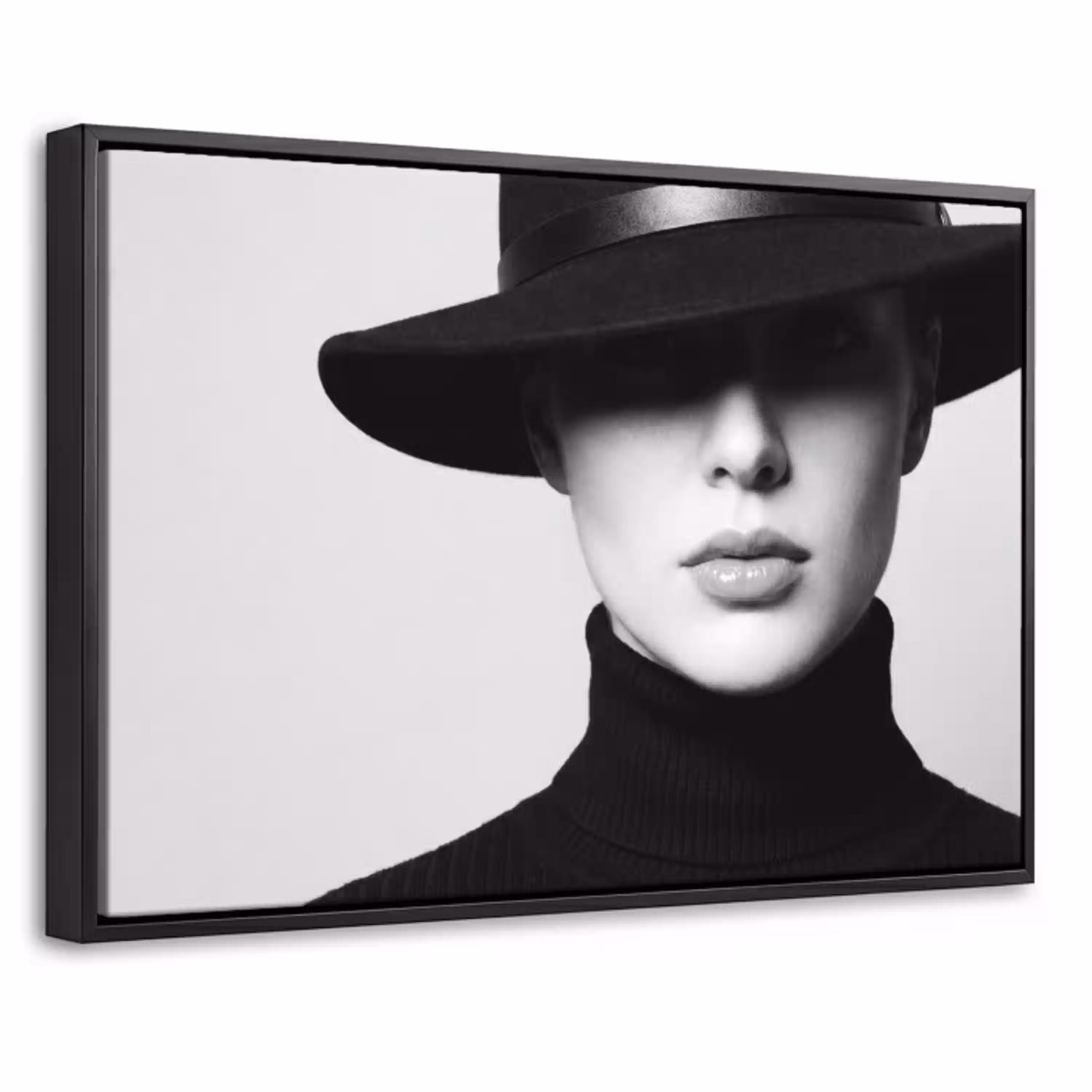 Vrouw - Schaduw - Zwart - Wit - Mysterieus Canvas met baklijst klein -threedimensional_3d_global
