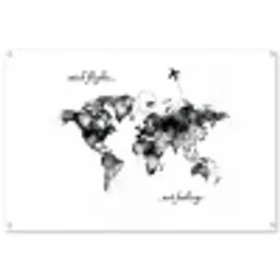 Zwart - Quote - Wereldkaart - Vliegen tuinposter los doek groot -3d