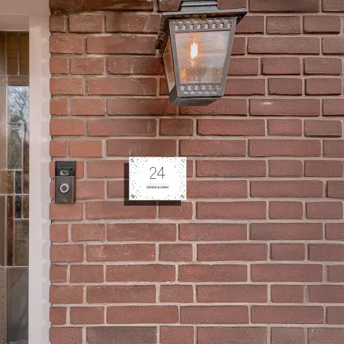 Wit met stippen - Klassiek Naambord Rechthoek middel -sfeer7-rechthoek-S