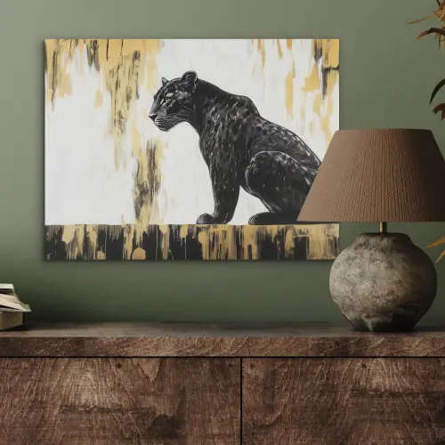 Panter - Zwart - Abstract - Goud PET vilt klein -sfeer2