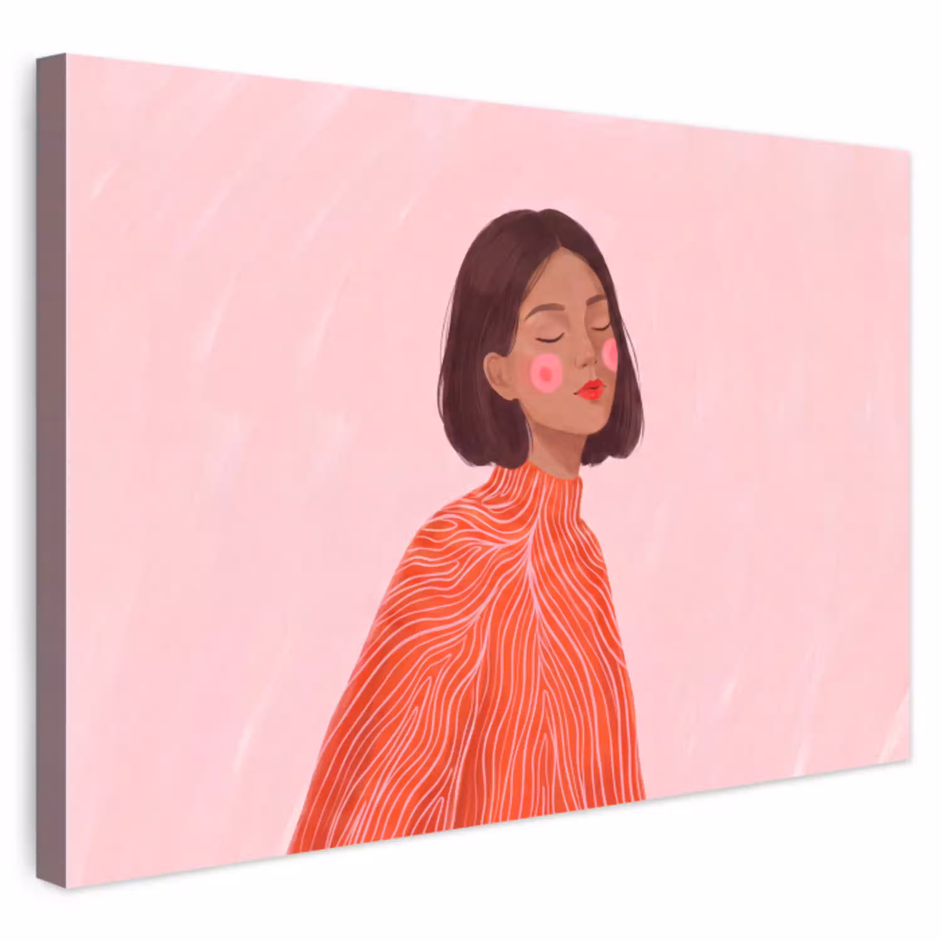 Vrouw - Portret - Modern - Kunst - Roze Tuinposter op houten frame 2 cm dik klein -3d