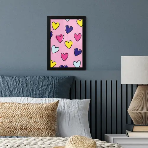 Hartjes - Valentijn - Patroon - Kleurrijk fotolijst zwart zonder passe partout klein -sfeer3
