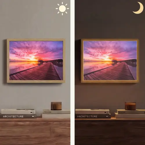 Steiger - Water - Zon - Roze - Horizon Light Box met batterij (Wandlamp) middel -sfeer3