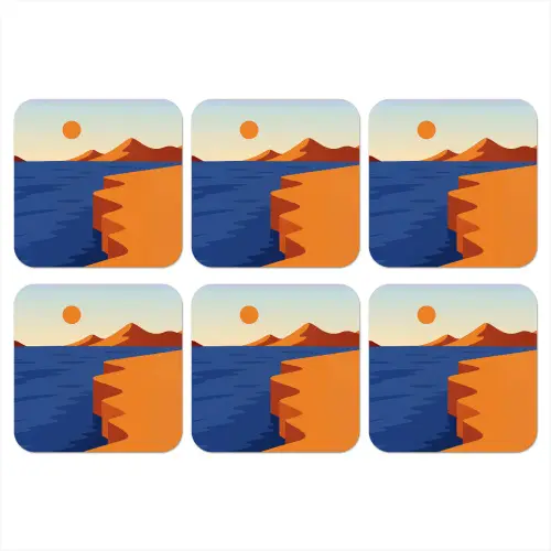 Landschap - Bergen - Zon - Zee onderzetter kurk middel -3d