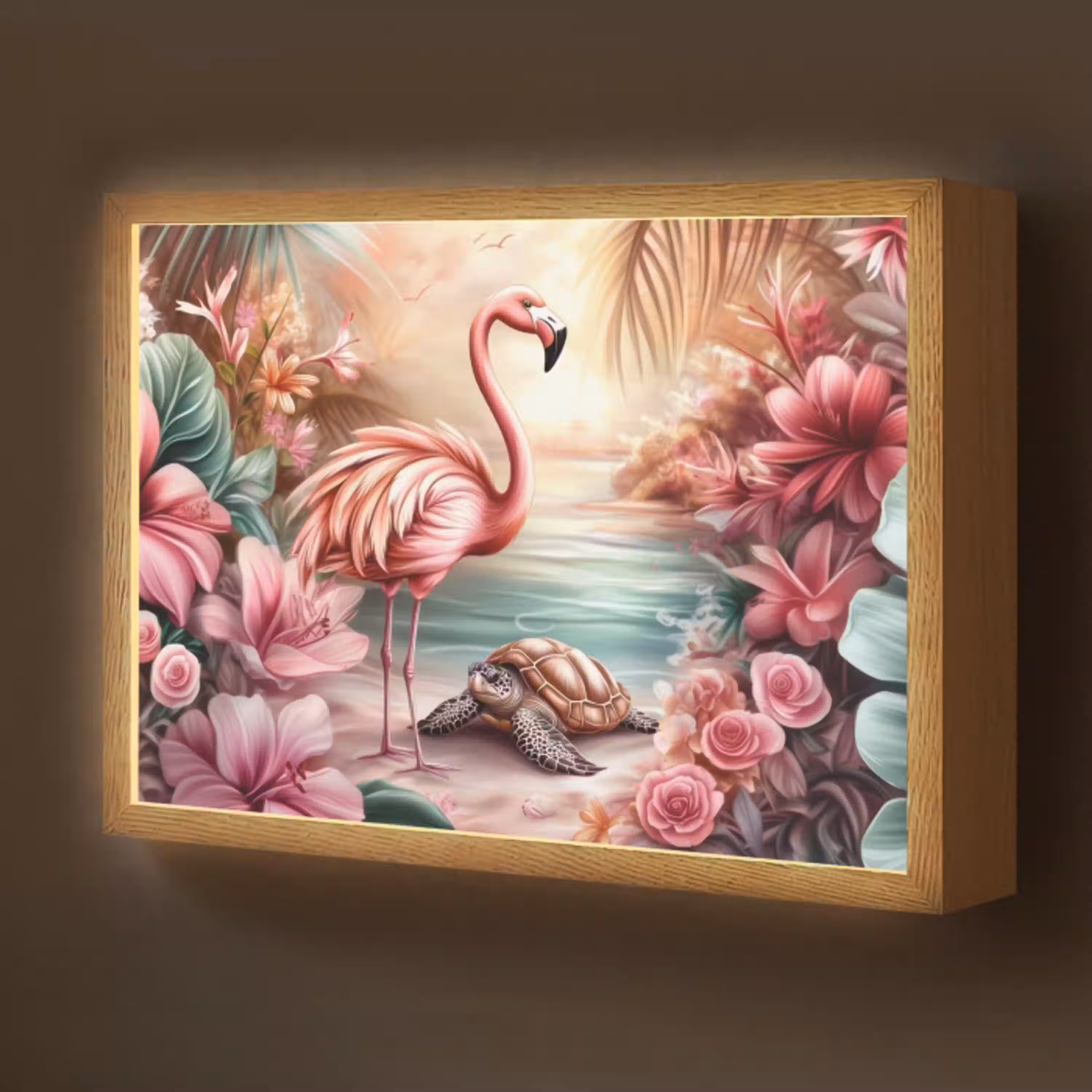 Flamingo - Schildpad - Roze Light Box met batterij (Wandlamp kind) middel -z3d_website