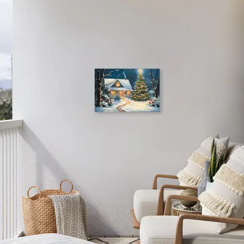 Kerst - Kerstboom - Winter - Huis - Sneeuw Tuinposter op houten frame 2 cm dik klein -sfeer1