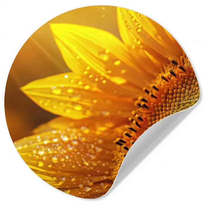Zonnebloem - Dauwdruppels - Geel - Zonlicht Wandcirkel behangsticker klein -3d
