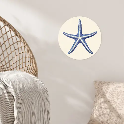 Blauwe zeester - Minimalistisch - Beige Wandcirkel behangsticker klein -sfeer4