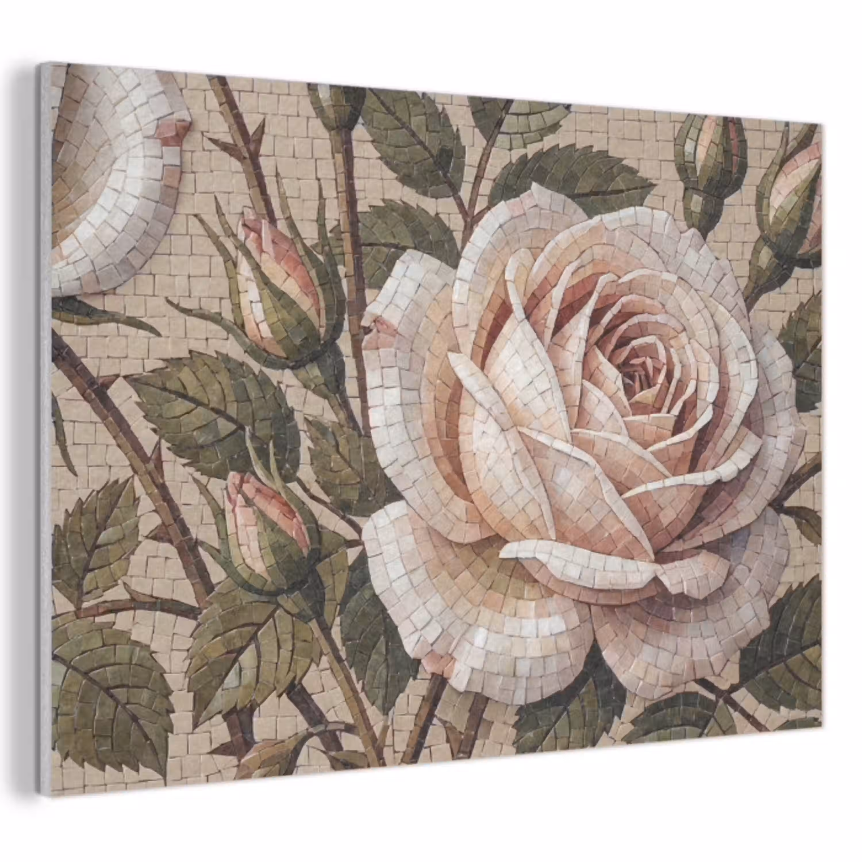 Roos - Mozaïek - Bloemen - Klassiek - Beige PET vilt klein -3d