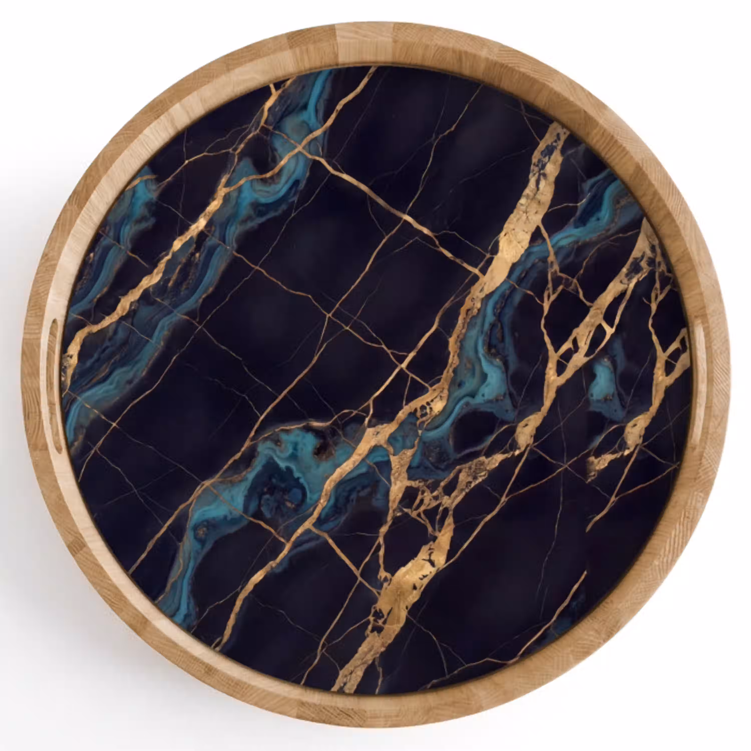 Abstract - Gouden lijnen - Kunst - Modern - Zwart Dienblad Rond middel -z3d_shopping