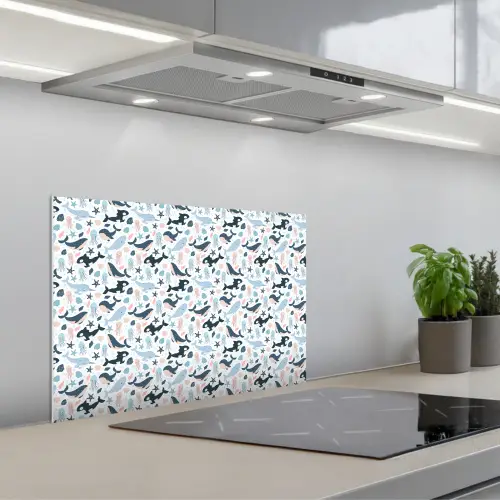 Klein - Oceaan - Walvissen - Octopus keuken achterwand spatscherm klein 900 -3d_schuin
