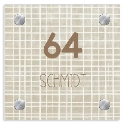 Beige raster - Modern Naambord Vierkant klein -3d