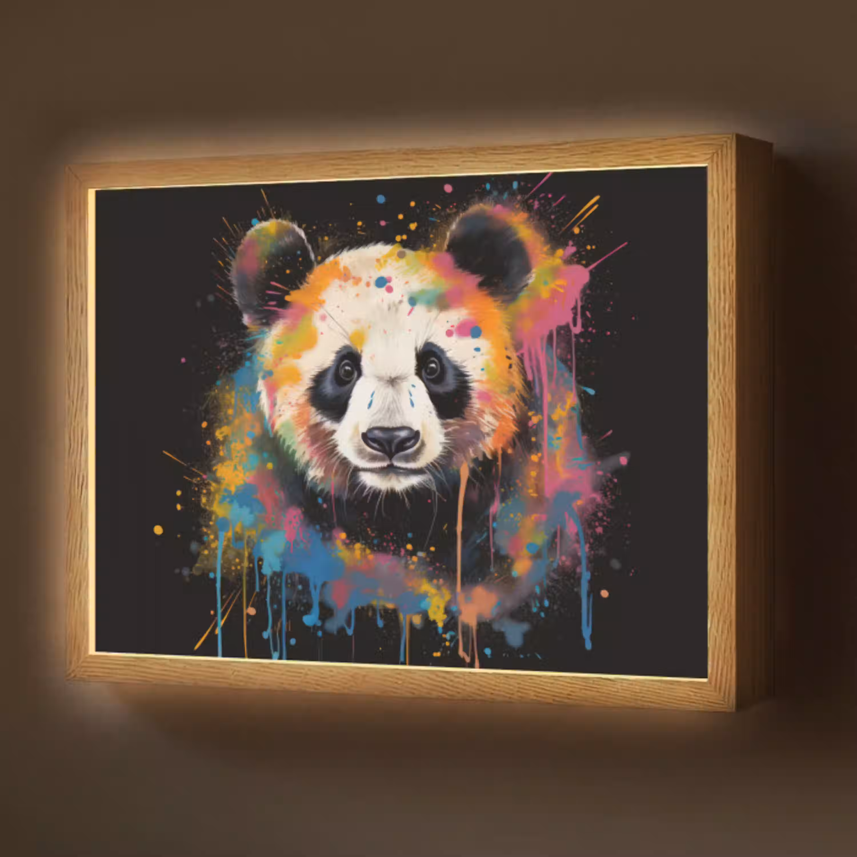 Panda - Graffiti - Dieren - Zwart - Kleuren Light Box met batterij (Wandlamp) middel -z3d_website