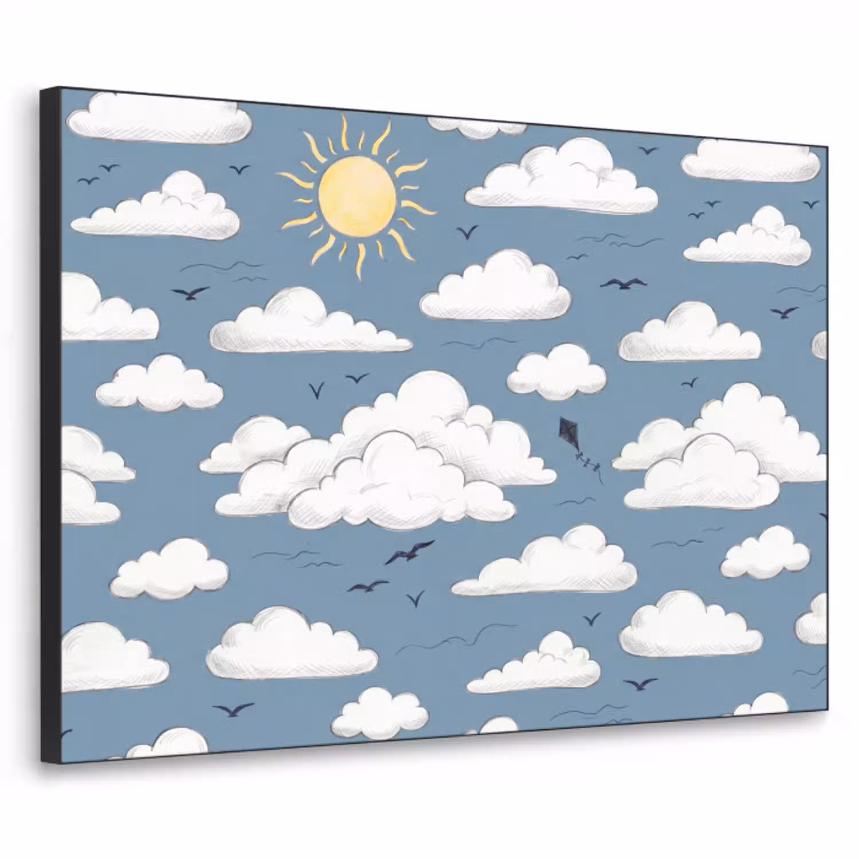 Lucht - Zon - Wolken - Natuur - Blauw Textielframe zwart klein -3d