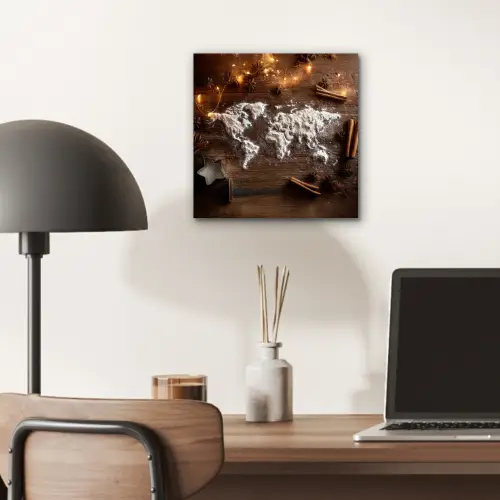 Wereldkaart - Poedersuiker - Hout aluminium wit klein -sfeer5
