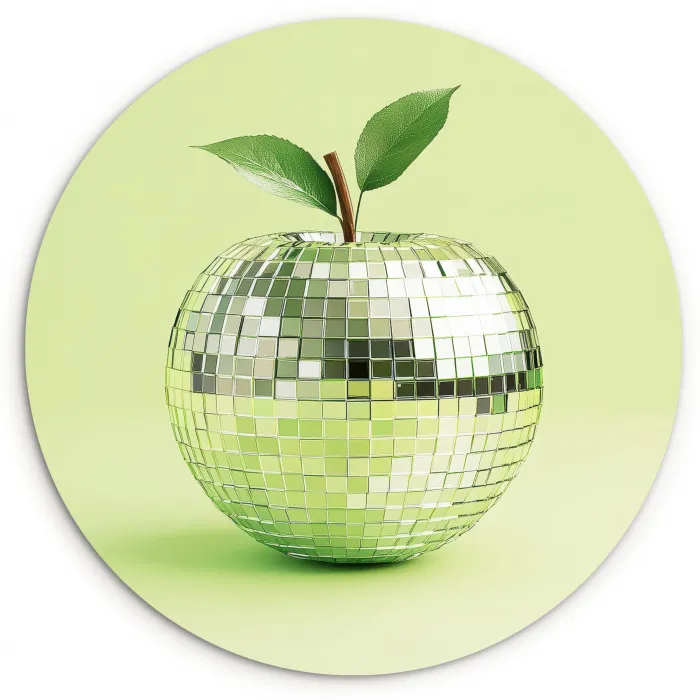 Groen - Disco - Decoratie - Appel Wandcirkel kunststof plaat 5mm dik klein -3d
