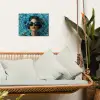 Vrouw - Bloemen - Vlinders - Blauw - Abstract tuinposter los doek klein -sfeer7
