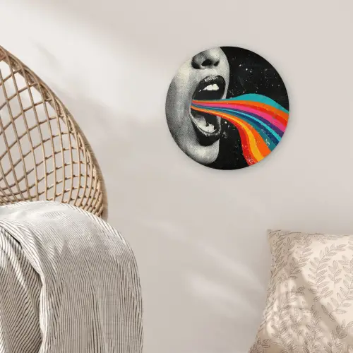 Mond - Golven - Regenboog Wandcirkel kunststof plaat 5mm dik klein -sfeer5