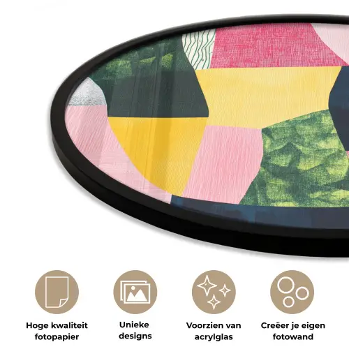 Abstract - Roze - Lappen - Vormen - Geel Fotolijst rond zonder passe partout klein -closeup_NL