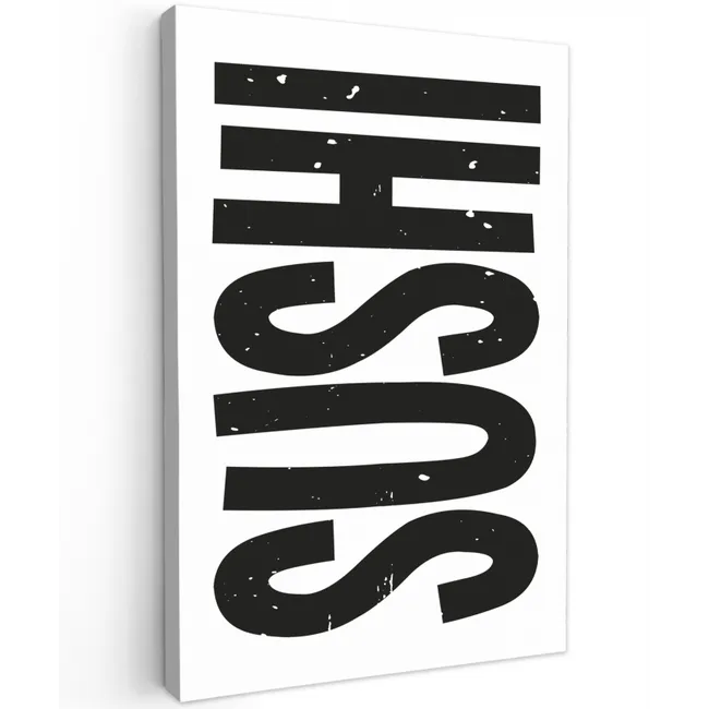 Japandi - Sushi - Zwart - Vintage Tuinposter op houten frame 2 cm dik klein -3d