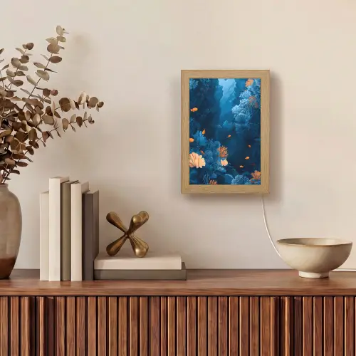 Koraalrif - Vissen - Oceaan - Blauw Light Box met kabel (Tafellamp) klein -sfeer2