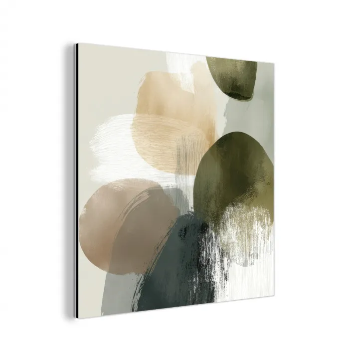 Minimalistisch - Cirkels - Penseelstreken - Beige aluminium wit klein -3d