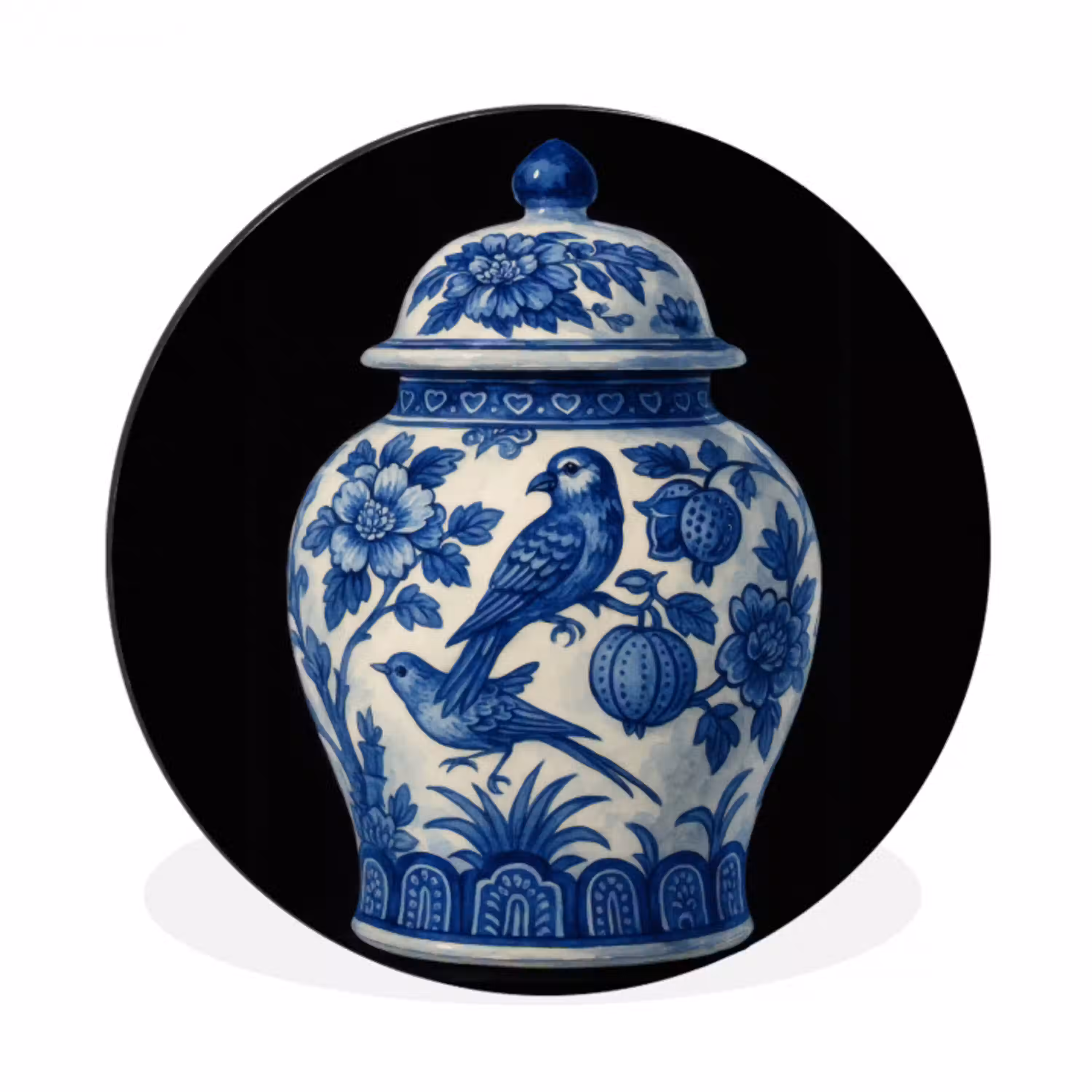 Pot - Delfts Blauw - Bloemen Wandcirkel aluminium klein -3d