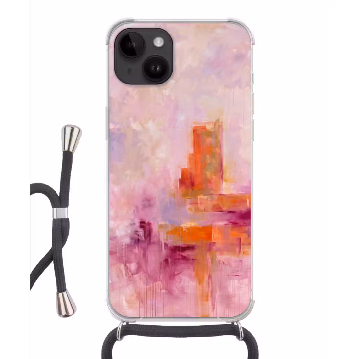 Telefoonhoesje crossbody - Abstract - Borstelstreken - Kunst - Paars - Goud