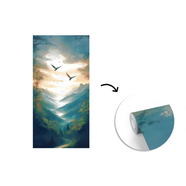 Vogels - Zon - Bomen - Groen fotobehang vinyl groot -3d