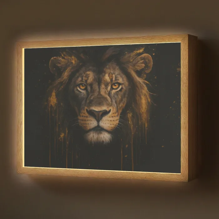 Leeuw - Goud - Druppels Light Box met batterij (Wandlamp) middel -z3d_website
