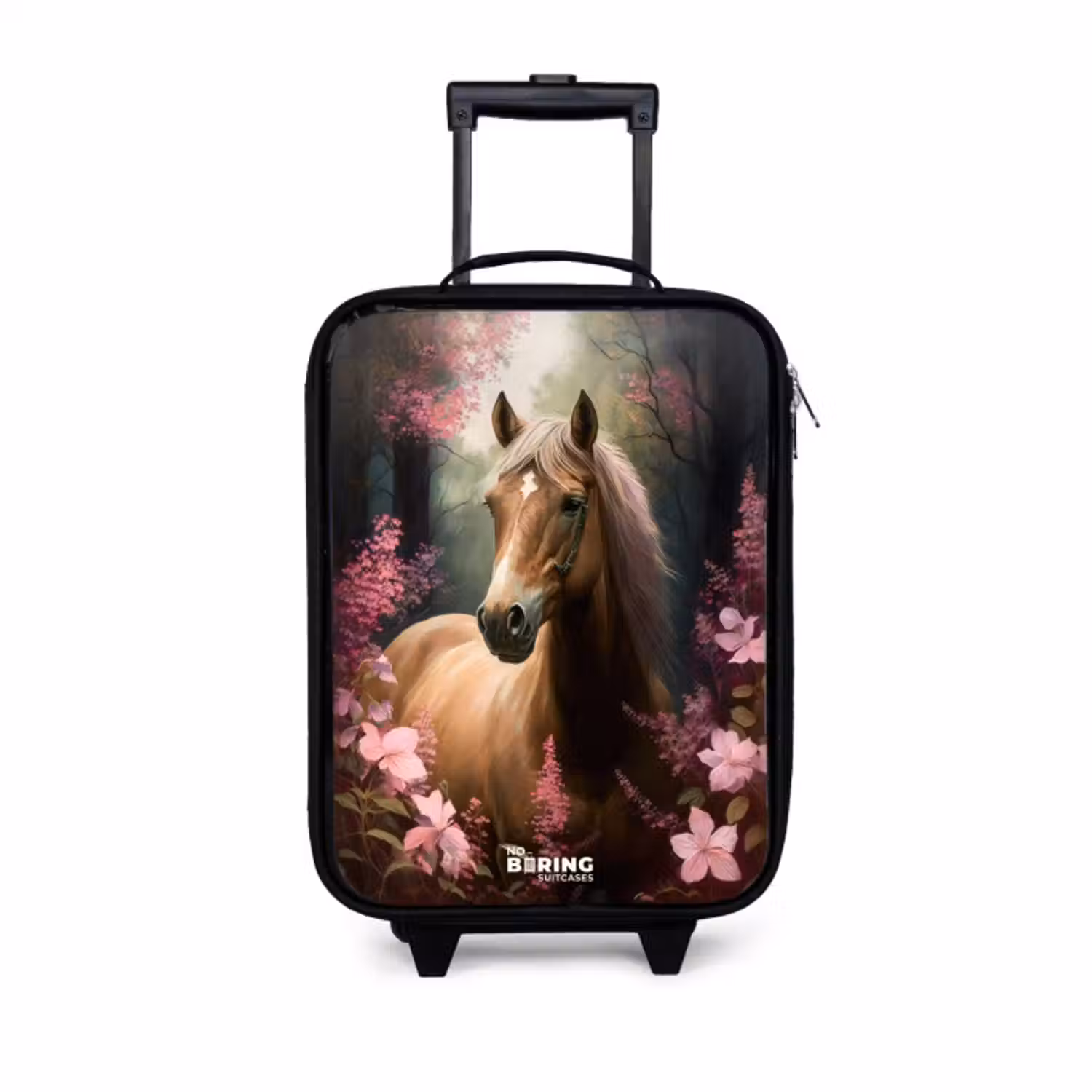 Kinderkoffer - Lichtbruin paard tussen de roze bloemen