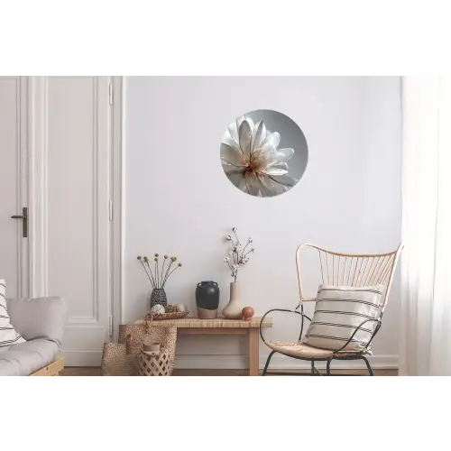 Bloem - Wit - Neutraal Wandcirkel aluminium klein -woonkamer