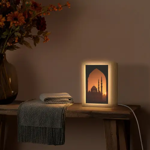 Moskee - Oranje lucht - Islamitisch Light Box met kabel (Tafellamp) klein -sfeer4