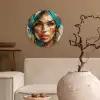 Vrouw - Portret - Goud - Luxe - Blauw Wandcirkel kunststof plaat 5mm dik klein -sfeer1