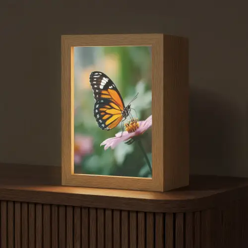 Roze bloemen - Vlinder - Zachte focus Light Box met kabel (Tafellamp) klein -z3d_website
