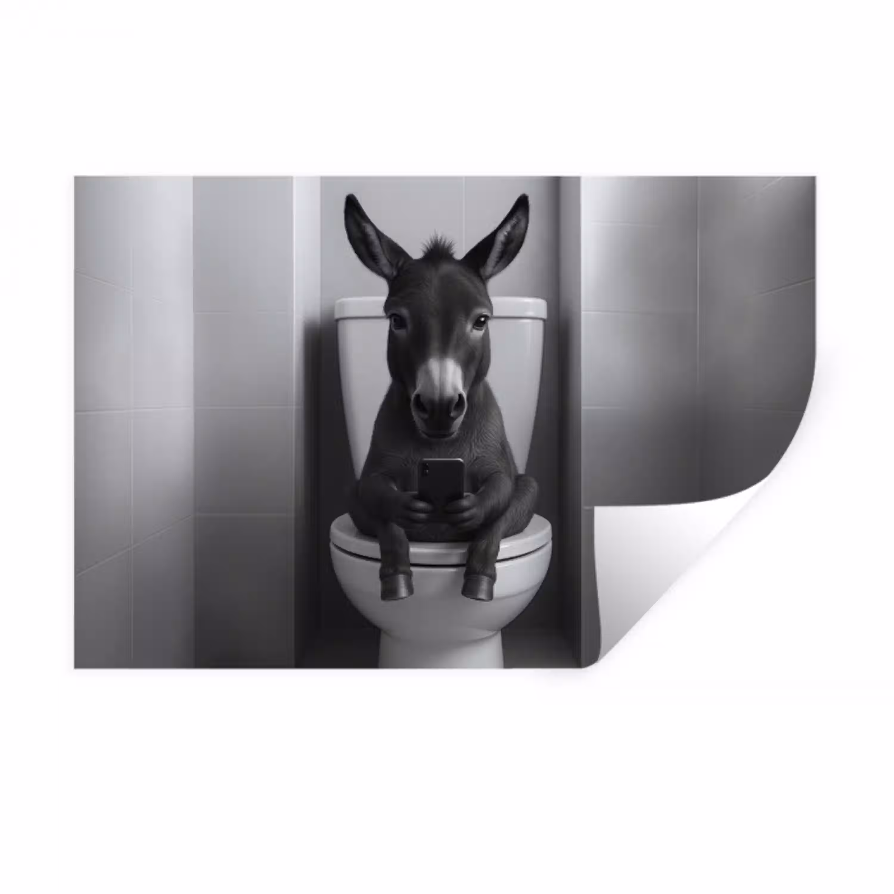Ezel - Telefoon - Toilet - Zwart - Wit Muursticker klein -3d