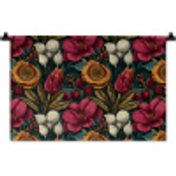 Bloemen - Patroon - Rood - Goud Wandkleed katoen klein 269 -zz3d