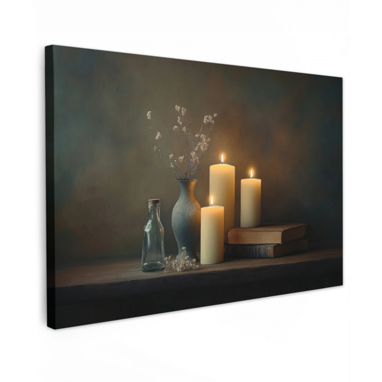 Kaarsen - Stilleven - Rustiek - Boeken Tuinposter op houten frame 2 cm dik klein -3d