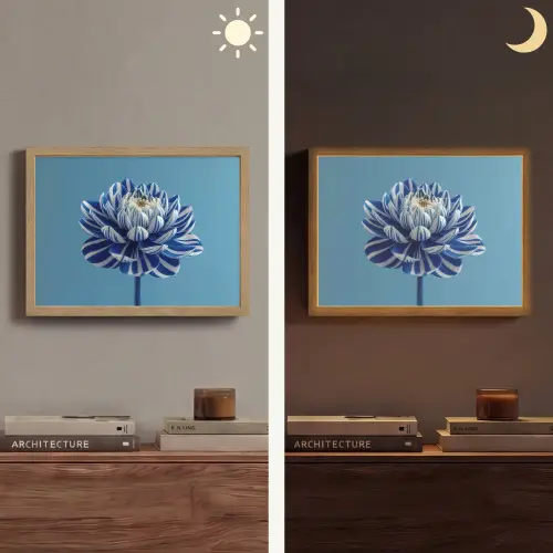 Bloem - Blauw - Bloemblaadjes - Streepjes Light Box met batterij (Wandlamp) middel -sfeer3